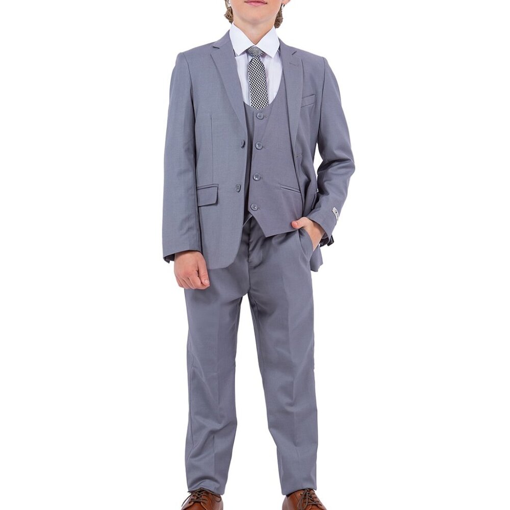 Premium Grey Notch Lapel 5 Piece Stacy Adams Boy's Suit